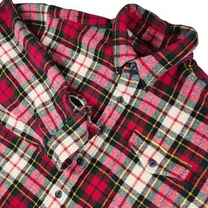 Men's Wool Plaid Shirt Red Green Button Up Fits Like XL Heavy Warm Outdoor Top